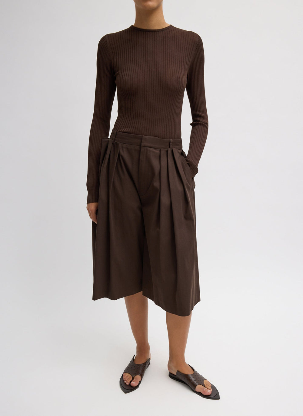 Ribbed Sweater Crewneck Pullover | Tibi Hickory Brown