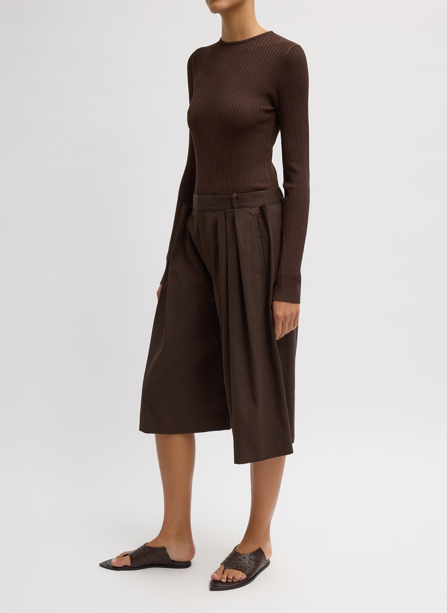 Ribbed Sweater Crewneck Pullover | Tibi Hickory Brown