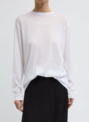Sheer Crepe Knit Crewneck Unisex Long Sleeve T-Shirt | Tibi White