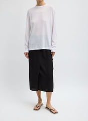 Sheer Crepe Knit Crewneck Unisex Long Sleeve T-Shirt | Tibi White