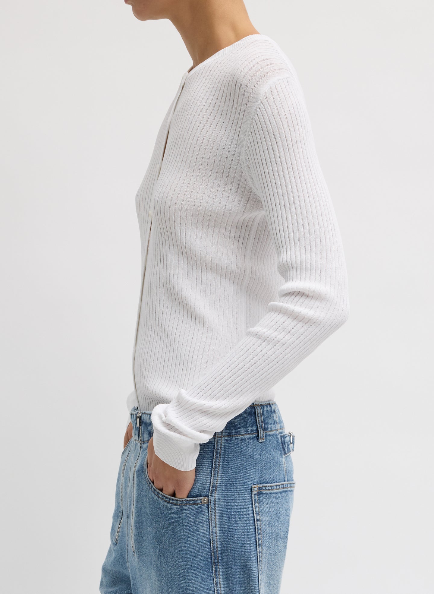 Ribbed Sweater Slim Cardigan | Tibi White