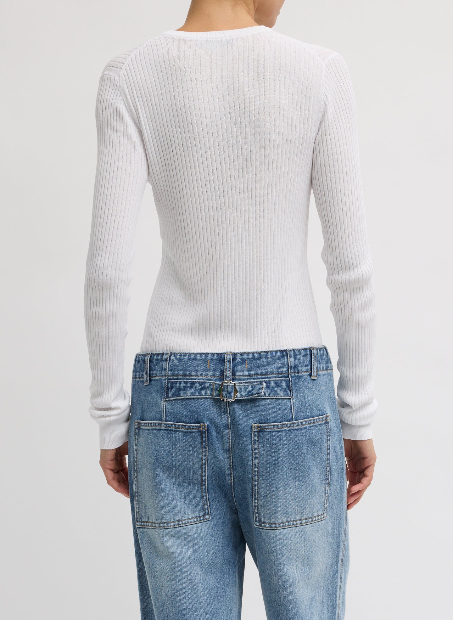 Ribbed Sweater Slim Cardigan | Tibi White