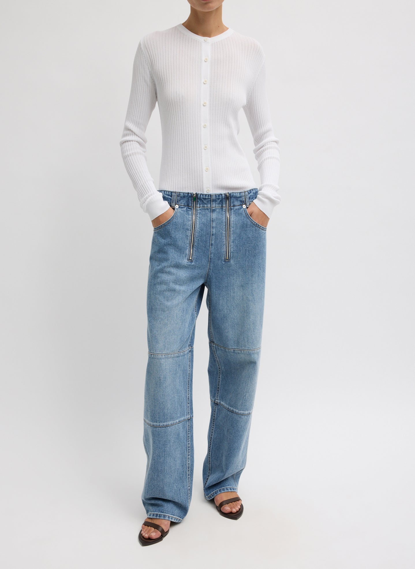 Ribbed Sweater Slim Cardigan | Tibi White