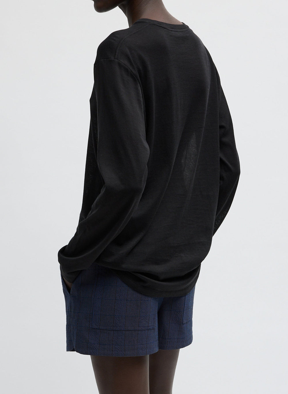 Sheer Crepe Knit Crewneck Unisex Long Sleeve T-Shirt | Tibi Black