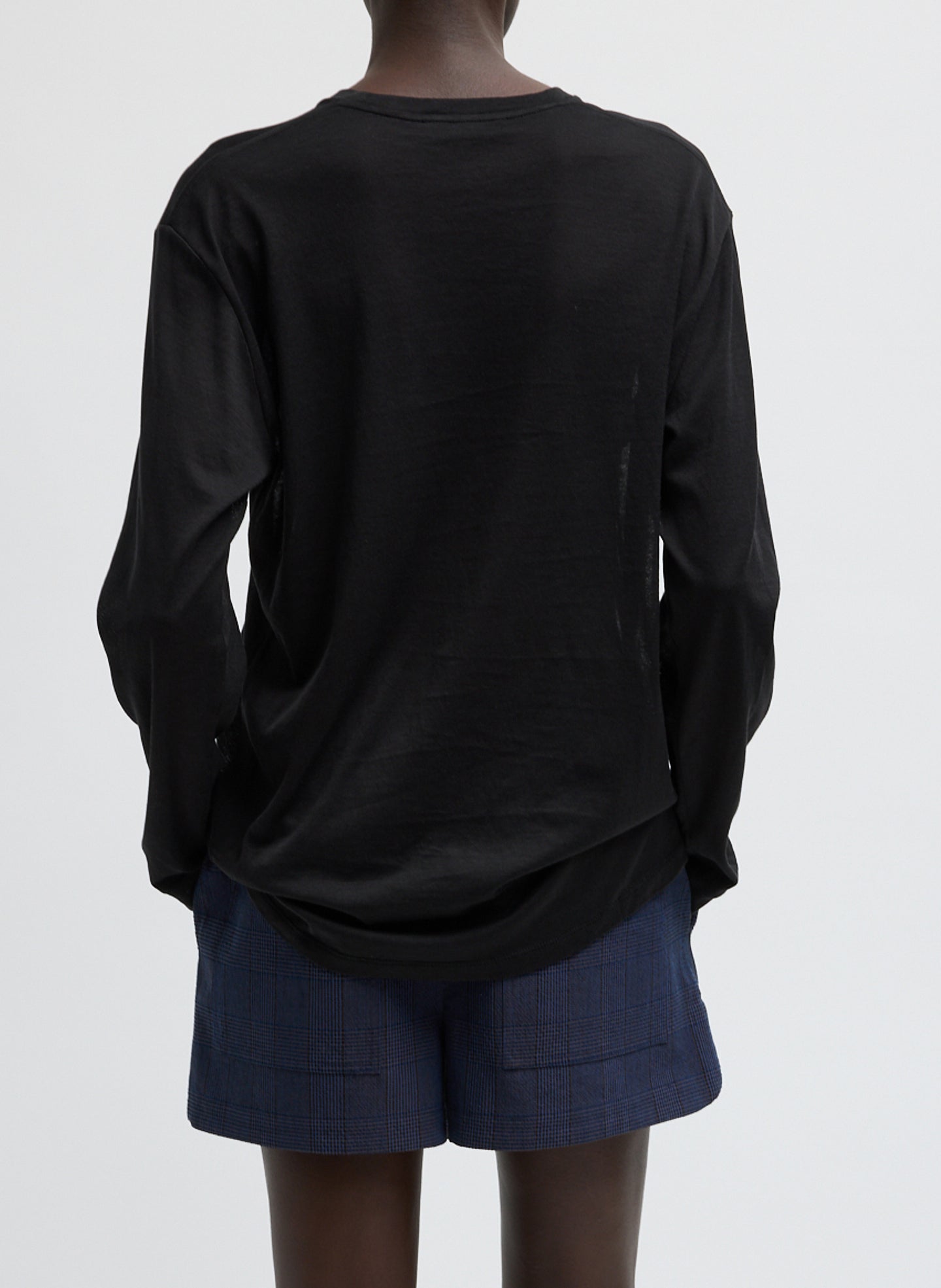 Sheer Crepe Knit Crewneck Unisex Long Sleeve T-Shirt | Tibi Black