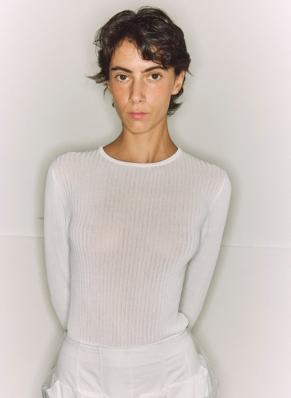 Ribbed Sweater Crewneck Pullover | Tibi White