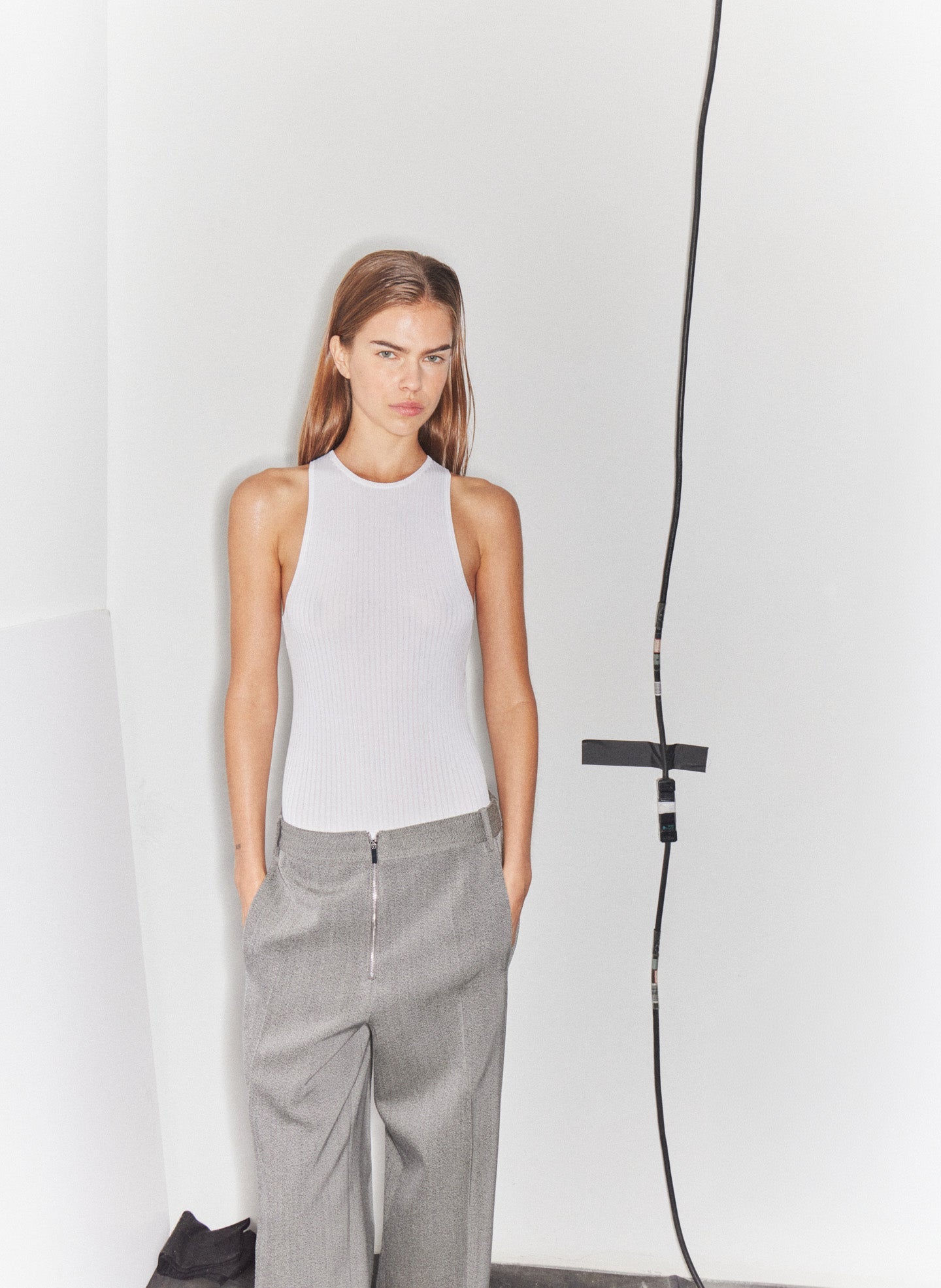 Ribbed Sweater Cut Out Tank | Tibi White