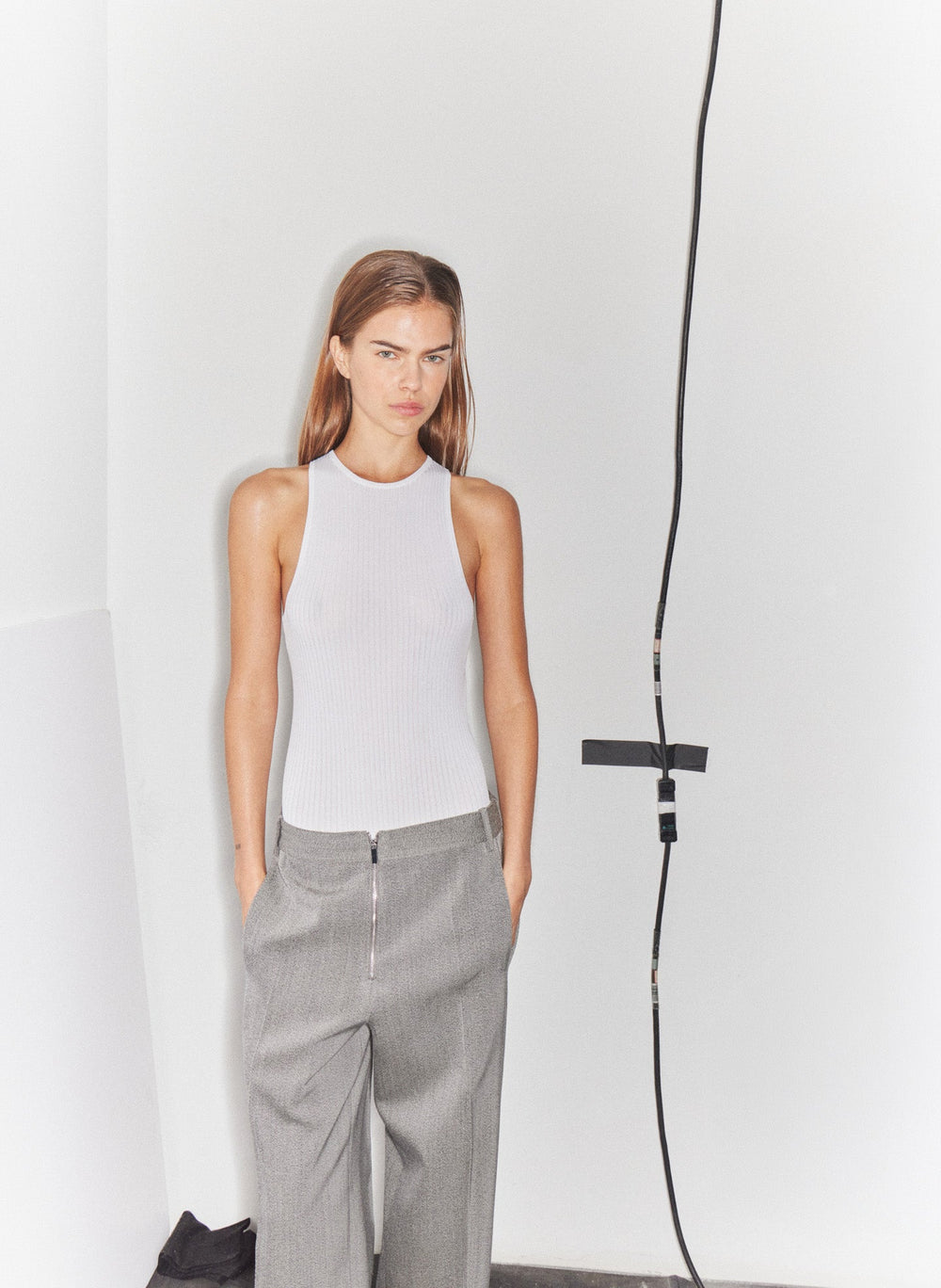 Ribbed Sweater Cut Out Tank | Tibi White