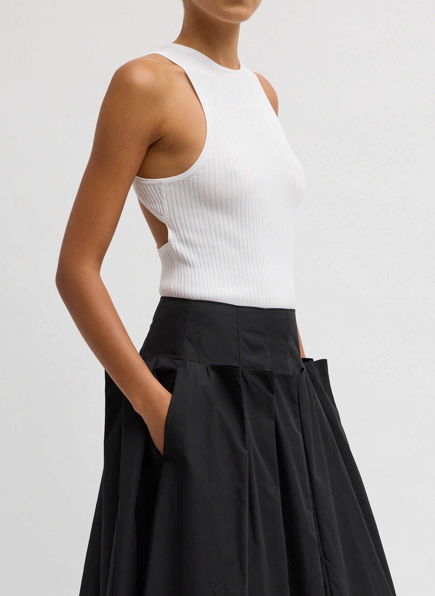 Ribbed Sweater Cut Out Tank | Tibi White