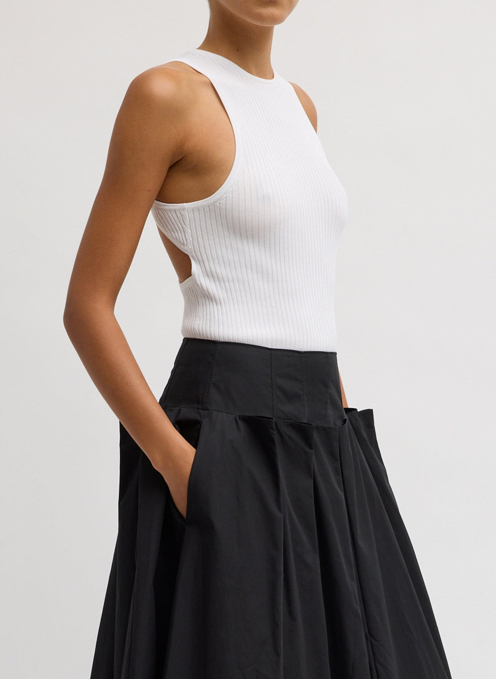 Ribbed Sweater Cut Out Tank | Tibi White
