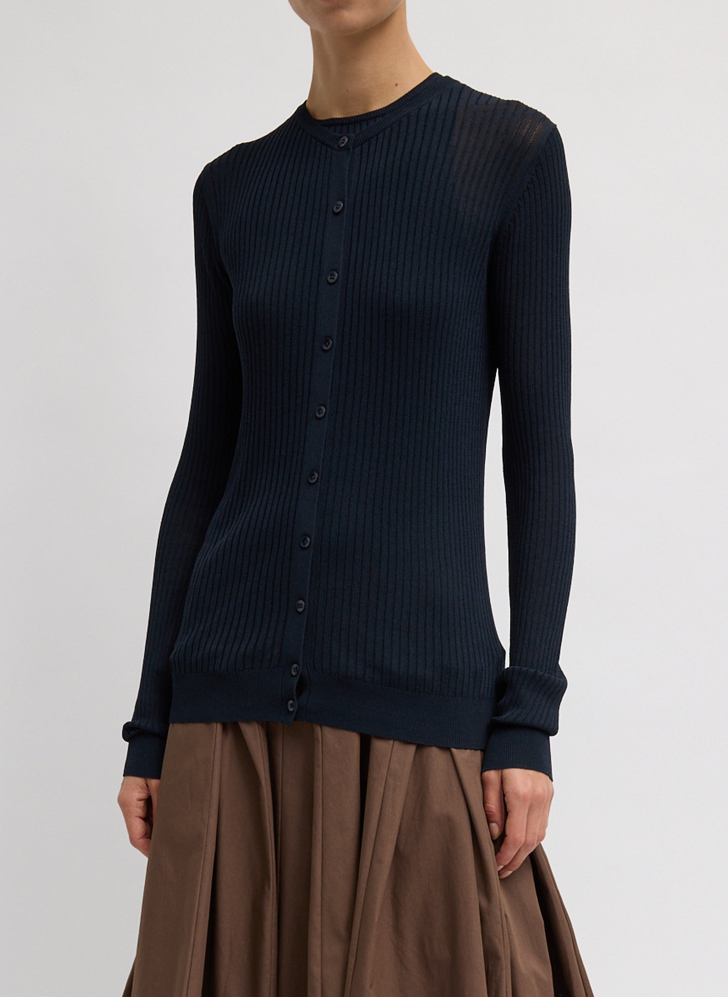 Ribbed Sweater Slim Cardigan | Tibi Navy