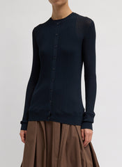 Ribbed Sweater Slim Cardigan | Tibi Navy