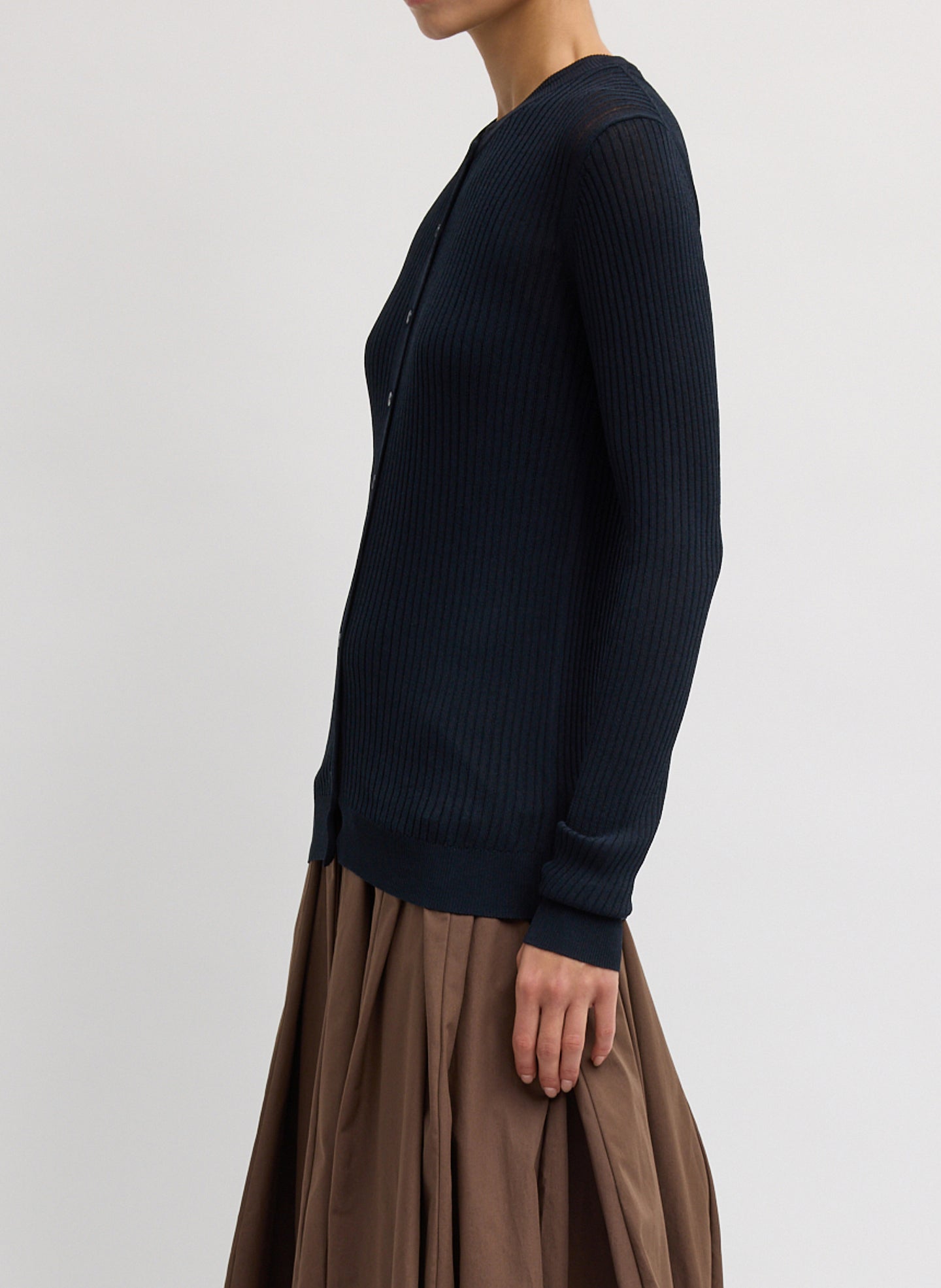 Ribbed Sweater Slim Cardigan | Tibi Navy