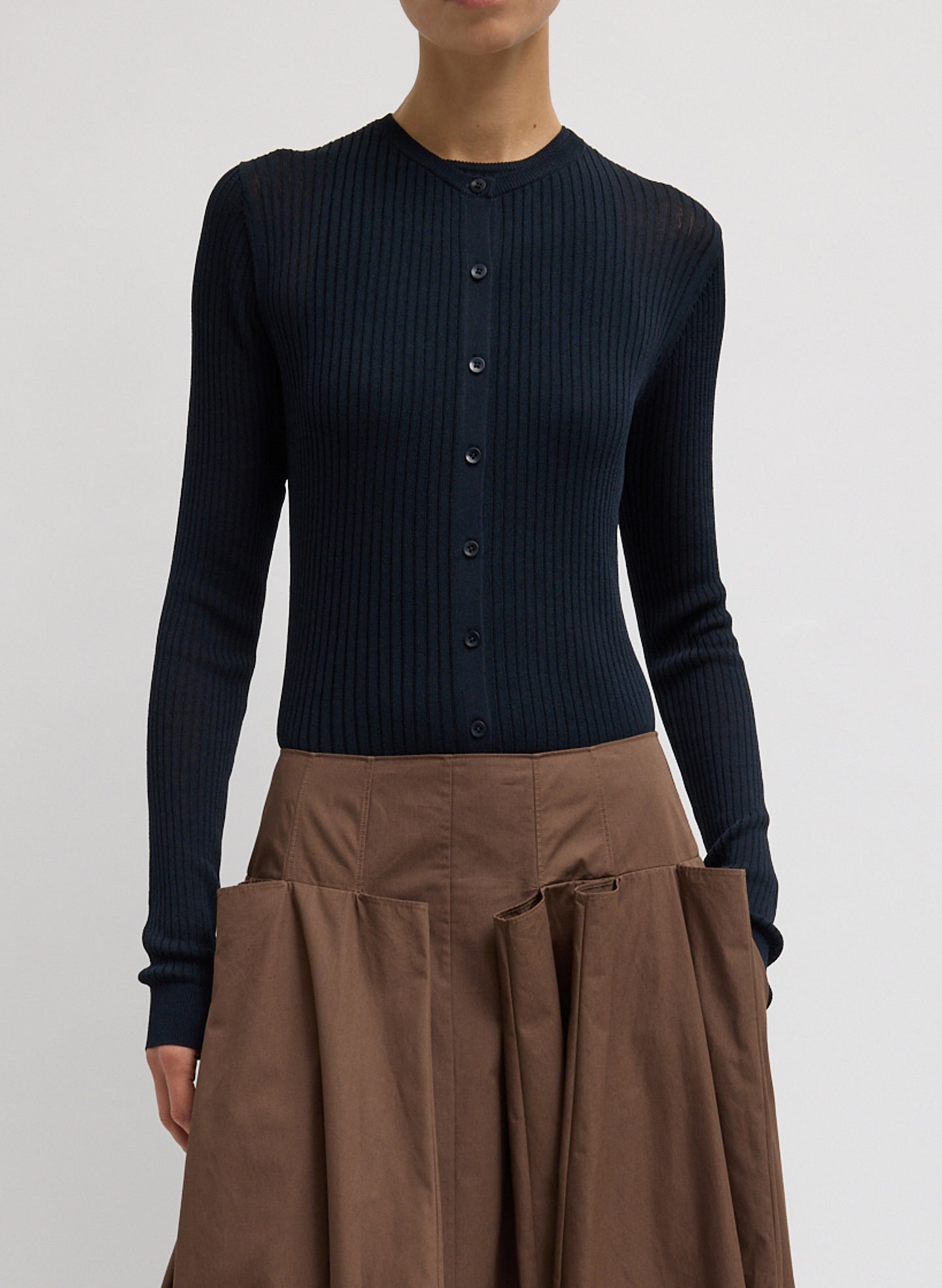 Ribbed Sweater Slim Cardigan | Tibi Navy