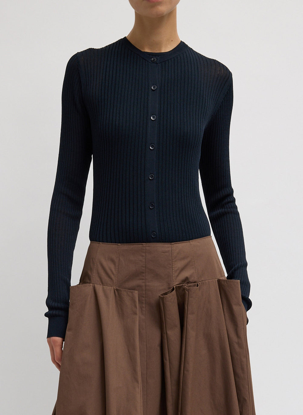 Ribbed Sweater Slim Cardigan | Tibi Navy