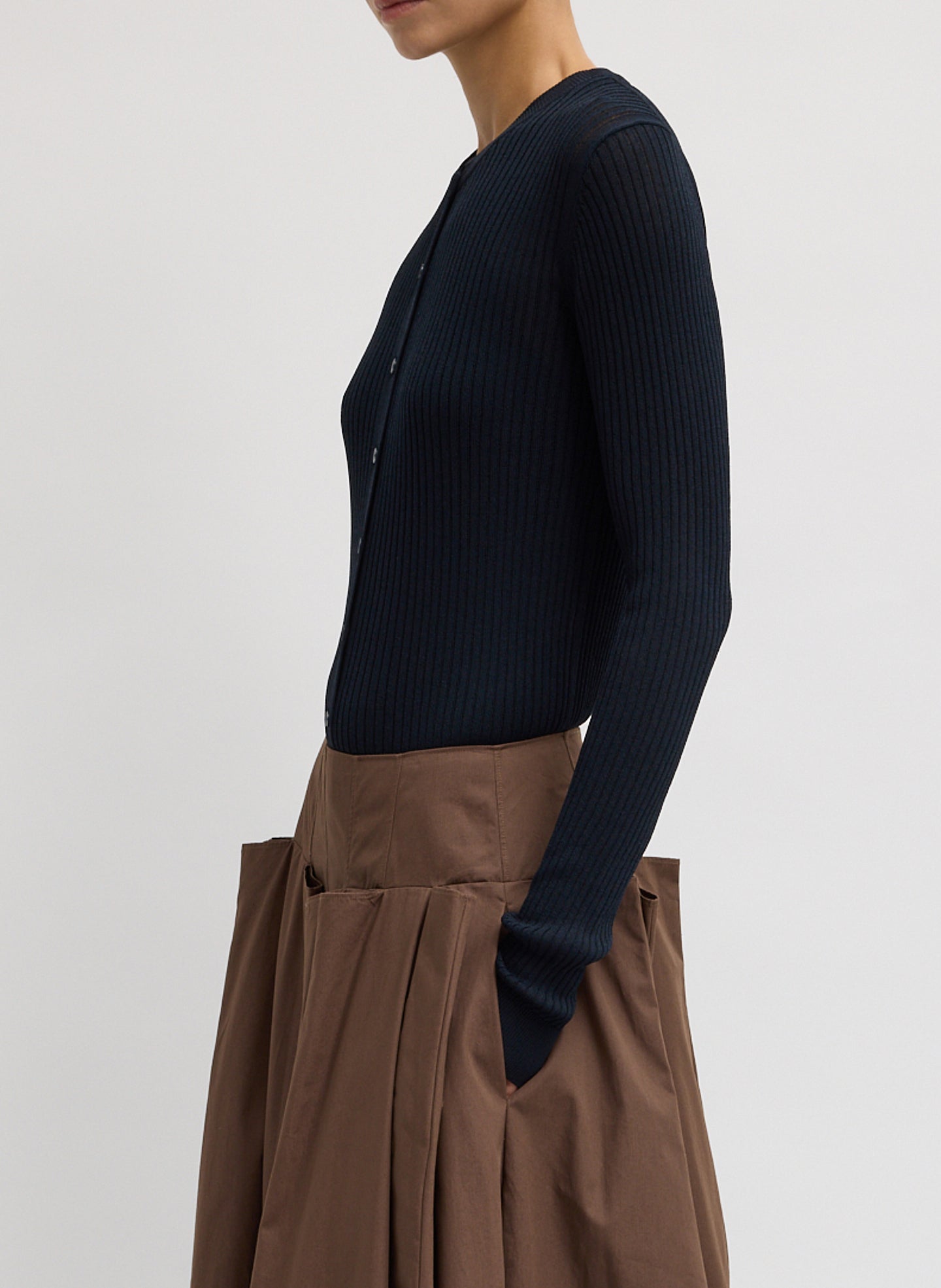 Ribbed Sweater Slim Cardigan | Tibi Navy