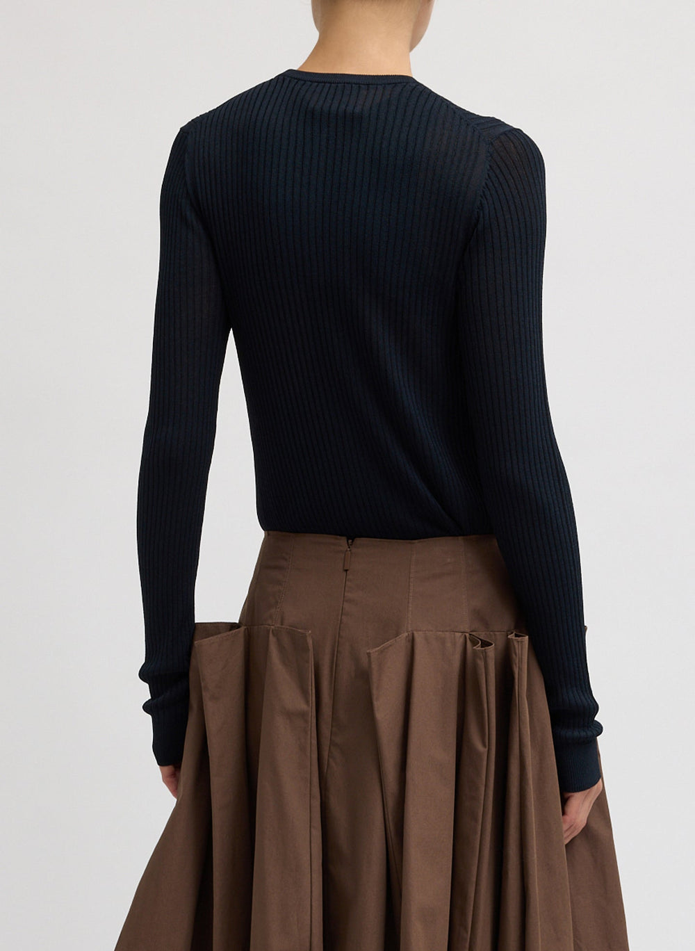 Ribbed Sweater Slim Cardigan | Tibi Navy