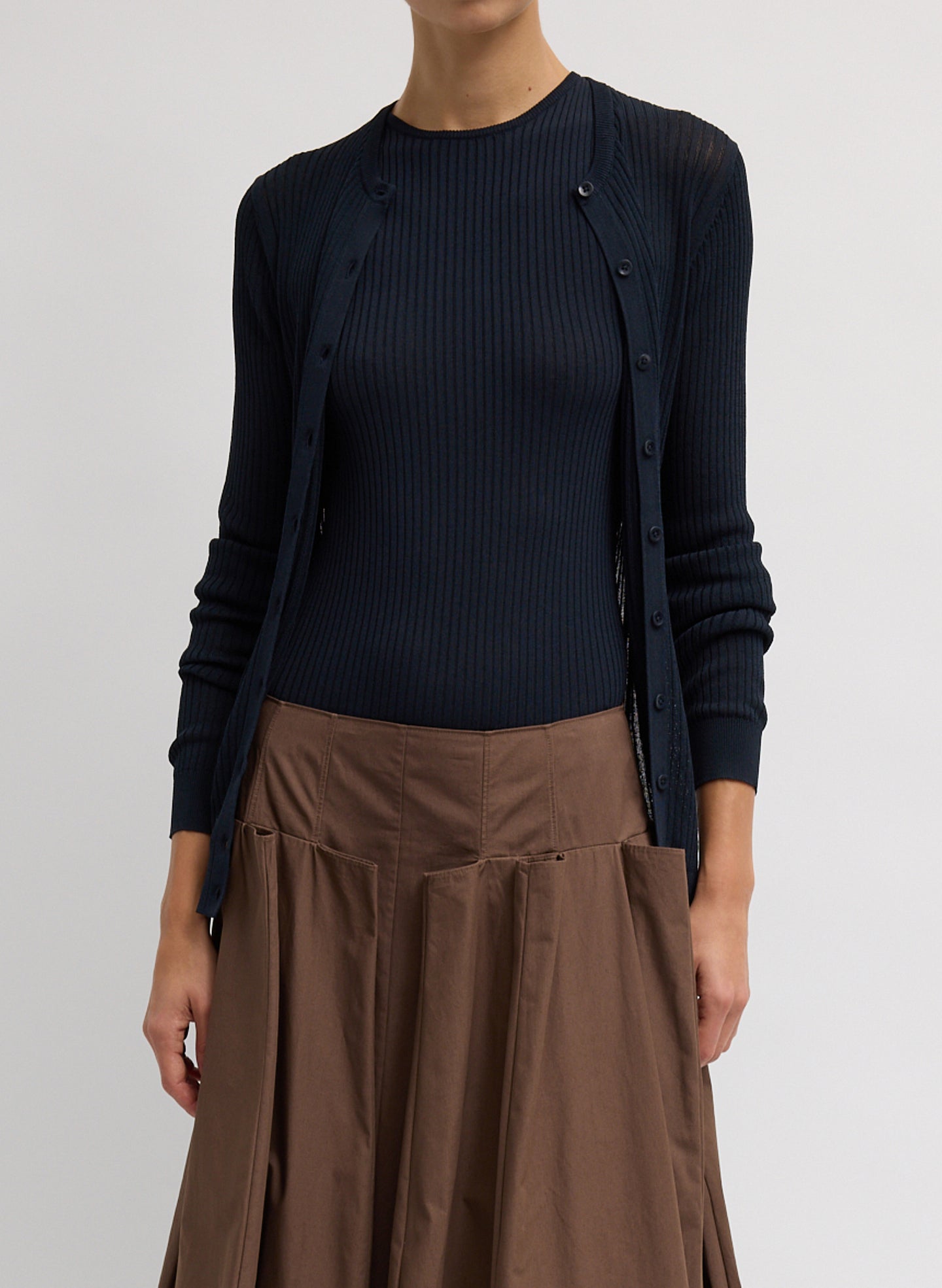 Ribbed Sweater Slim Cardigan | Tibi Navy