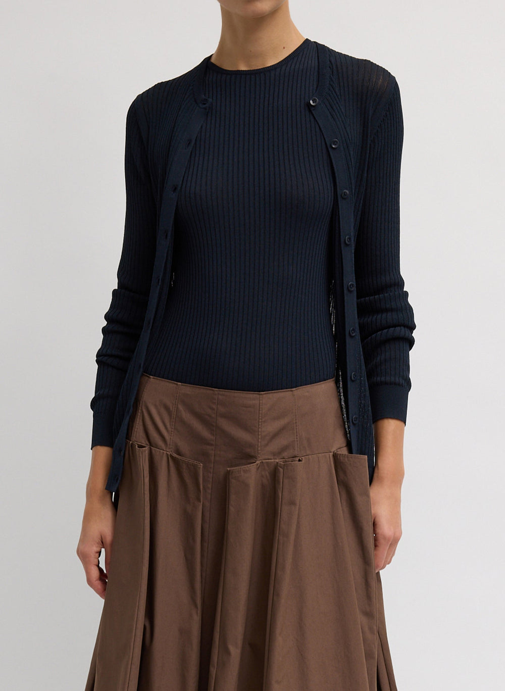 Ribbed Sweater Slim Cardigan | Tibi Navy
