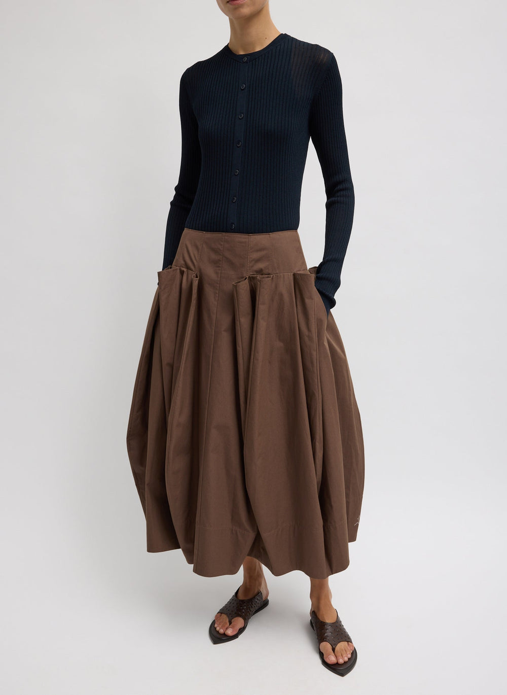 Ribbed Sweater Slim Cardigan | Tibi Navy