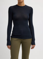Ribbed Sweater Crewneck Pullover | Tibi Navy
