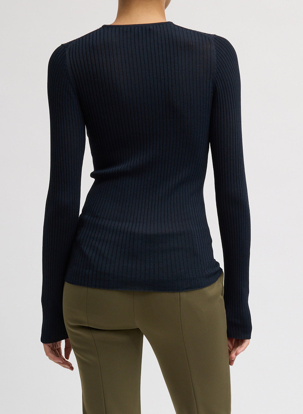 Ribbed Sweater Crewneck Pullover | Tibi Navy