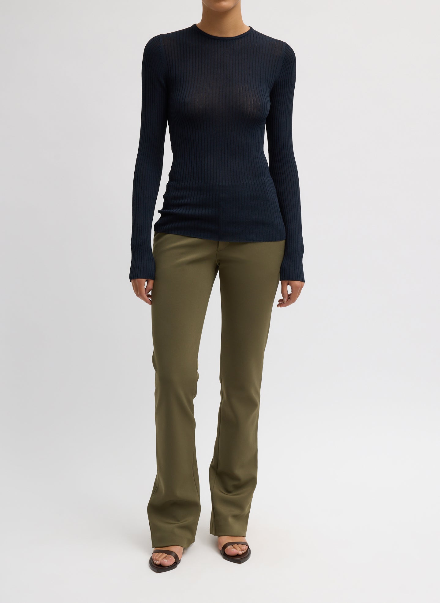 Ribbed Sweater Crewneck Pullover | Tibi Navy
