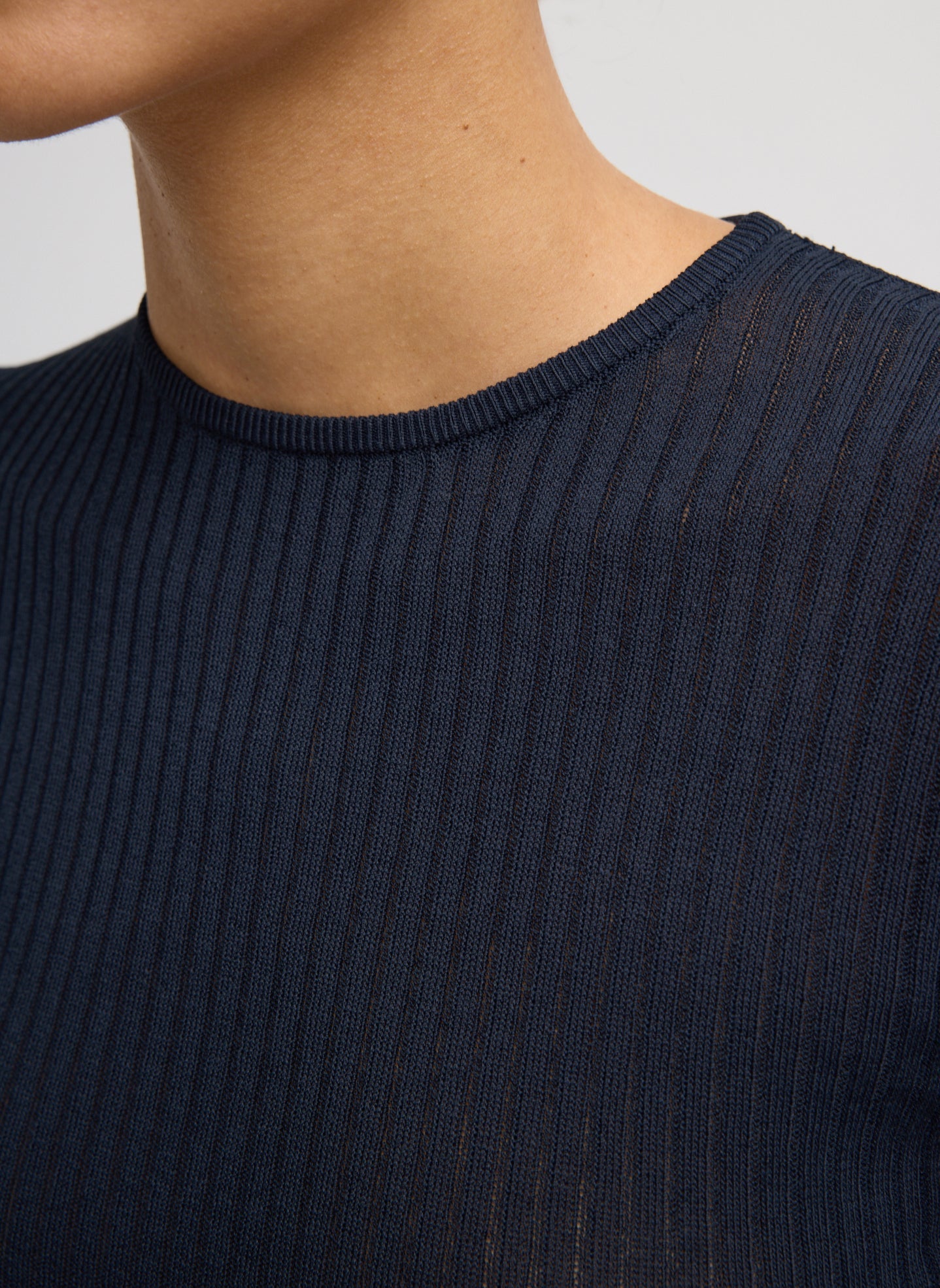 Ribbed Sweater Crewneck Pullover | Tibi Navy