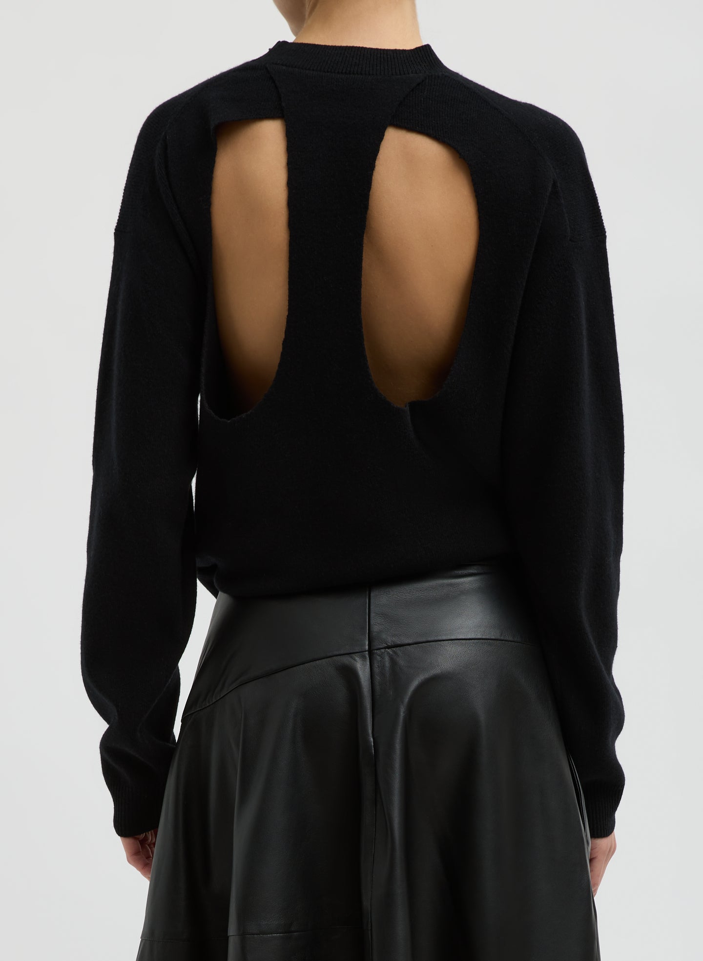 Anna Merino Wool Cut Out Racerback Pullover | Tibi Black