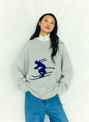 Soft Wool Ski Easy Pullover Crewneck Sweater | Tibi Heather Grey Multi