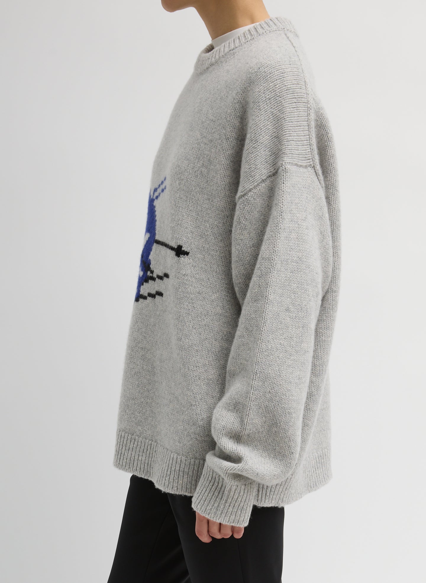 Soft Wool Ski Easy Pullover Crewneck Sweater | Tibi Heather Grey Multi