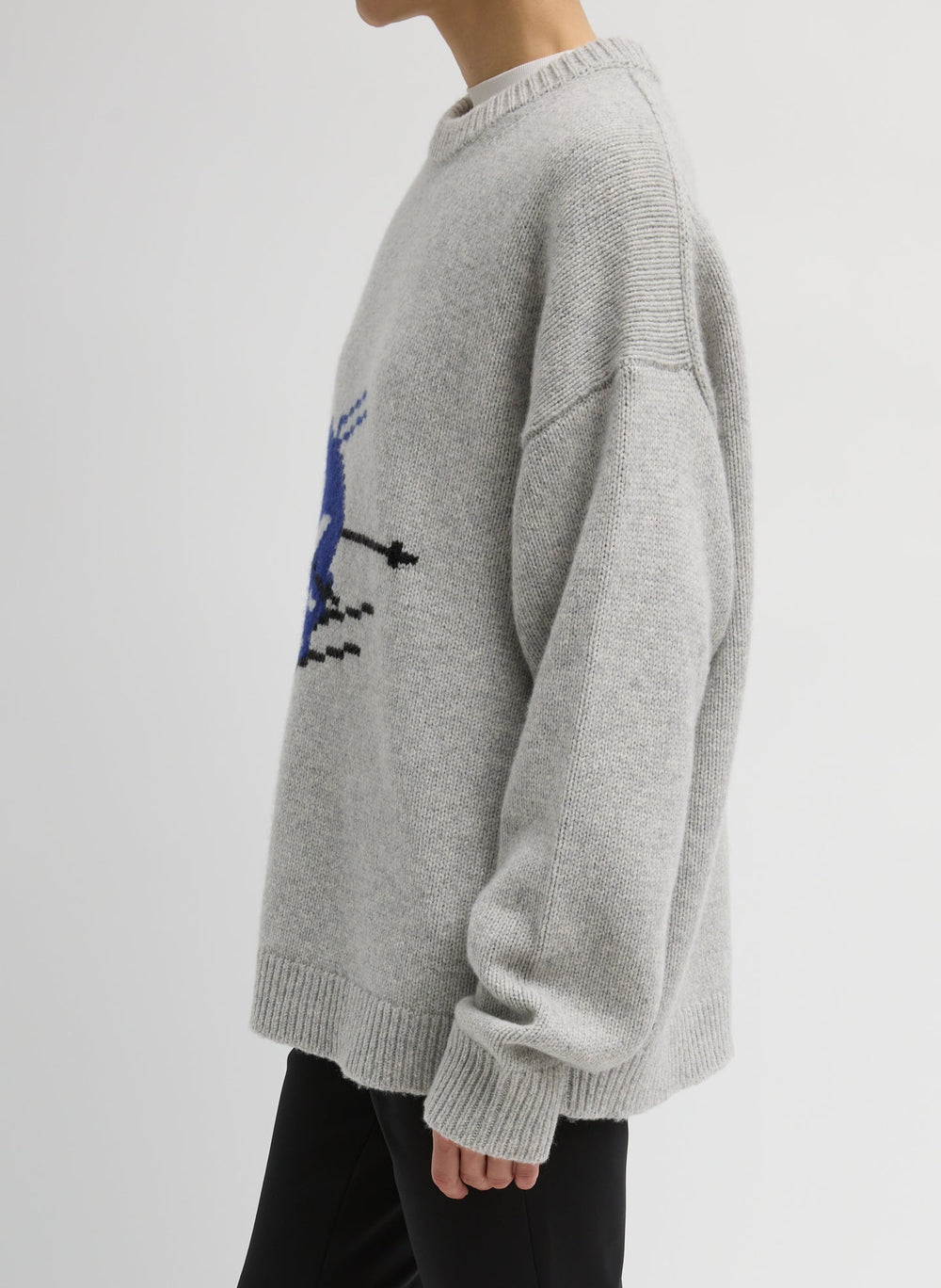 Soft Wool Ski Easy Pullover Crewneck Sweater | Tibi Heather Grey Multi
