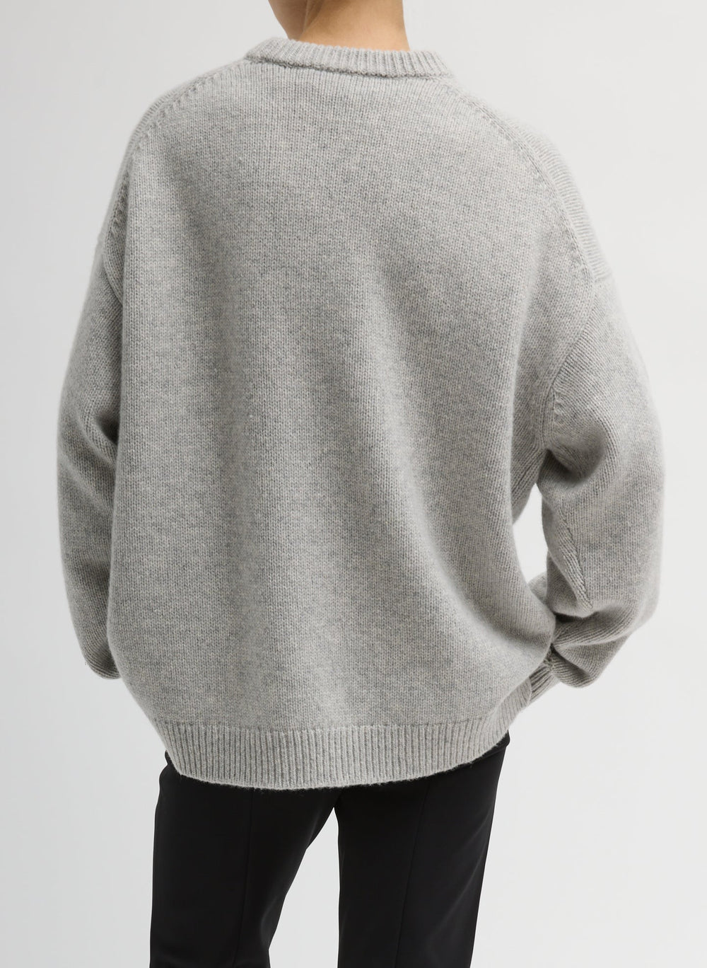 Soft Wool Ski Easy Pullover Crewneck Sweater | Tibi Heather Grey Multi