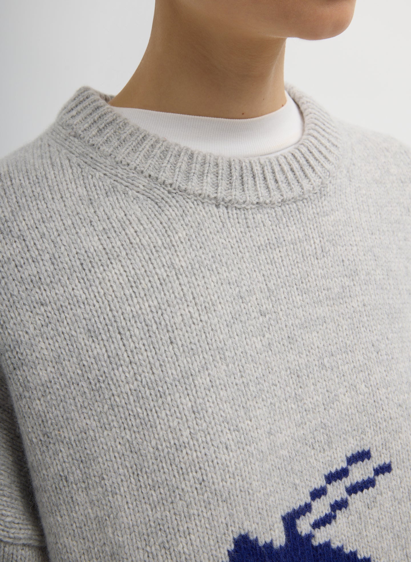 Soft Wool Ski Easy Pullover Crewneck Sweater | Tibi Heather Grey Multi
