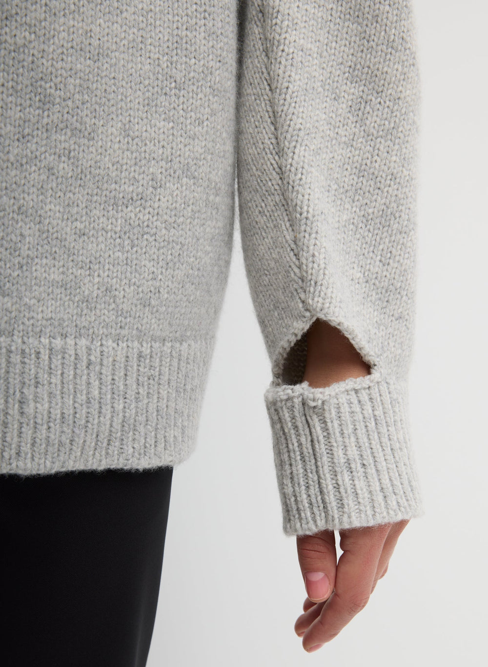Soft Wool Ski Easy Pullover Crewneck Sweater | Tibi Heather Grey Multi