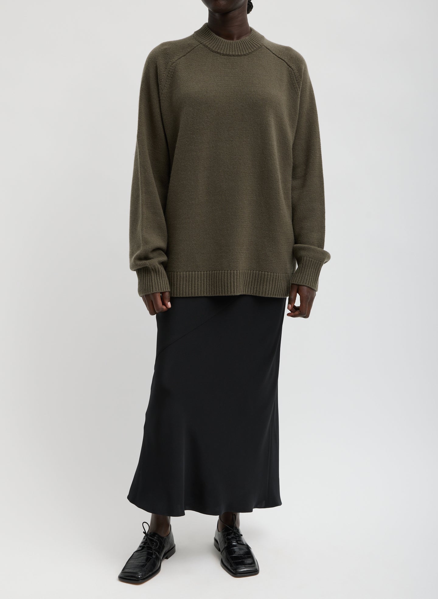 Cashmere Crewneck Oversized Pullover Sweater | Tibi Dark Hazelnut