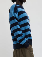 Striped Cashmere Crewneck Easy Pullover | Tibi Navy Multi