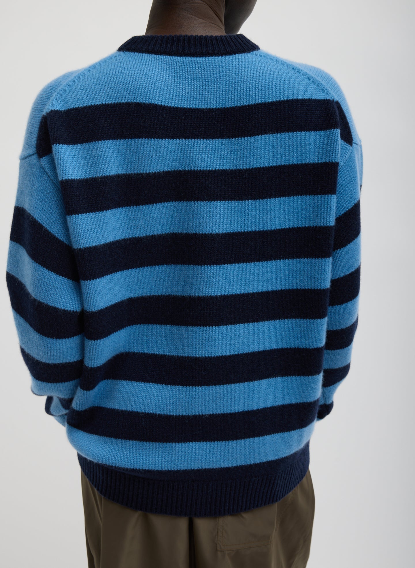 Striped Cashmere Crewneck Easy Pullover | Tibi Navy Multi