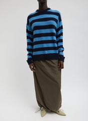 Striped Cashmere Crewneck Easy Pullover | Tibi Navy Multi