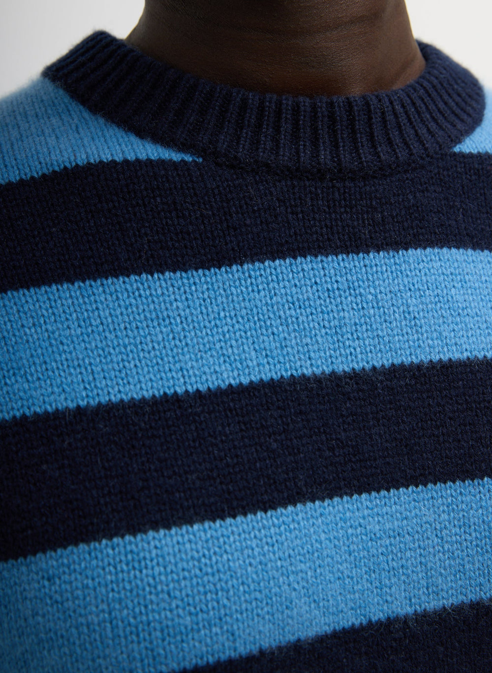Striped Cashmere Crewneck Easy Pullover | Tibi Navy Multi