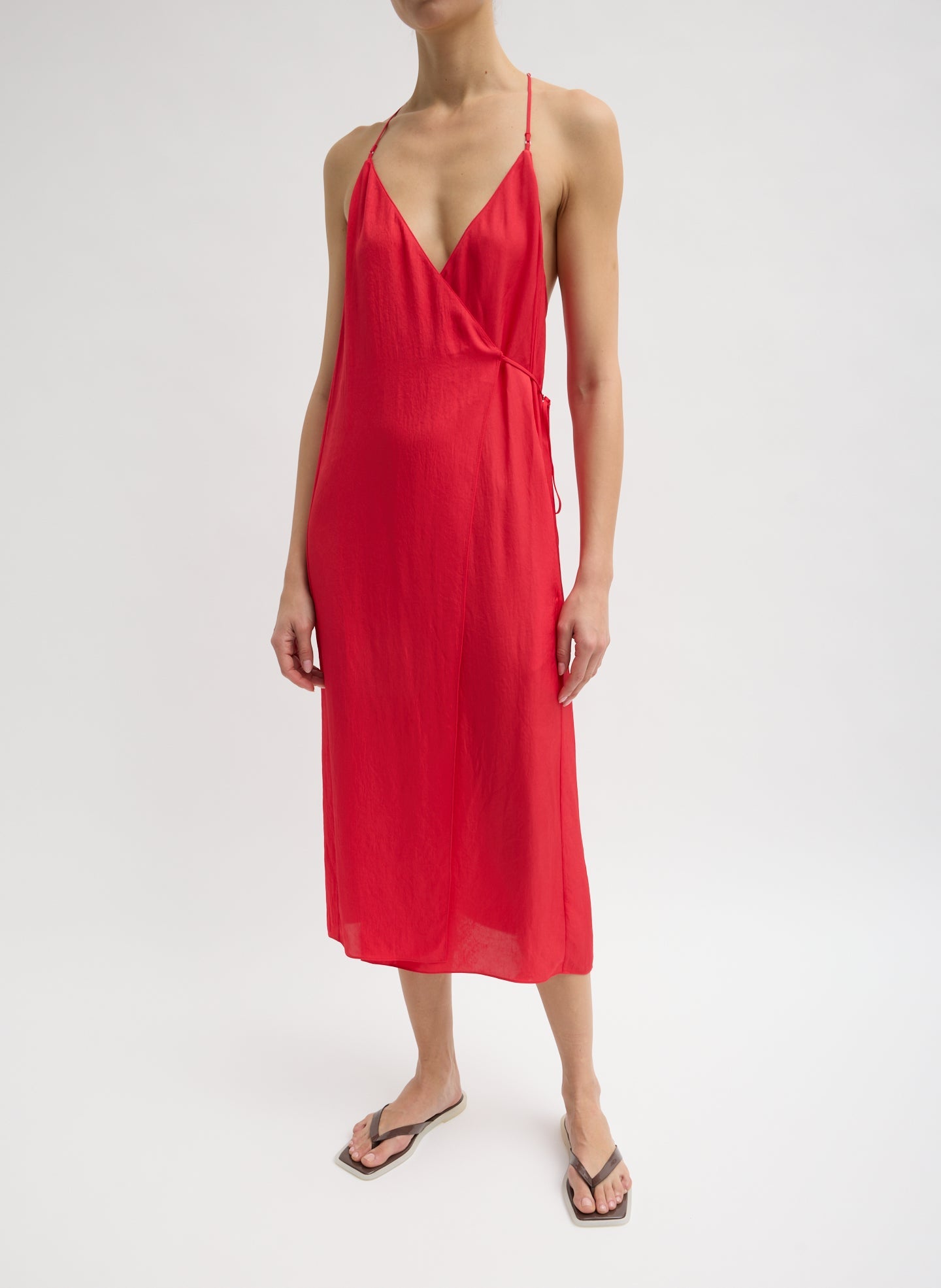 Summer Slip Wrap Dress | Tibi Faded Red
