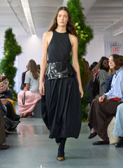 Compact Eco Poplin Pinched Pleat Dress | Tibi Black