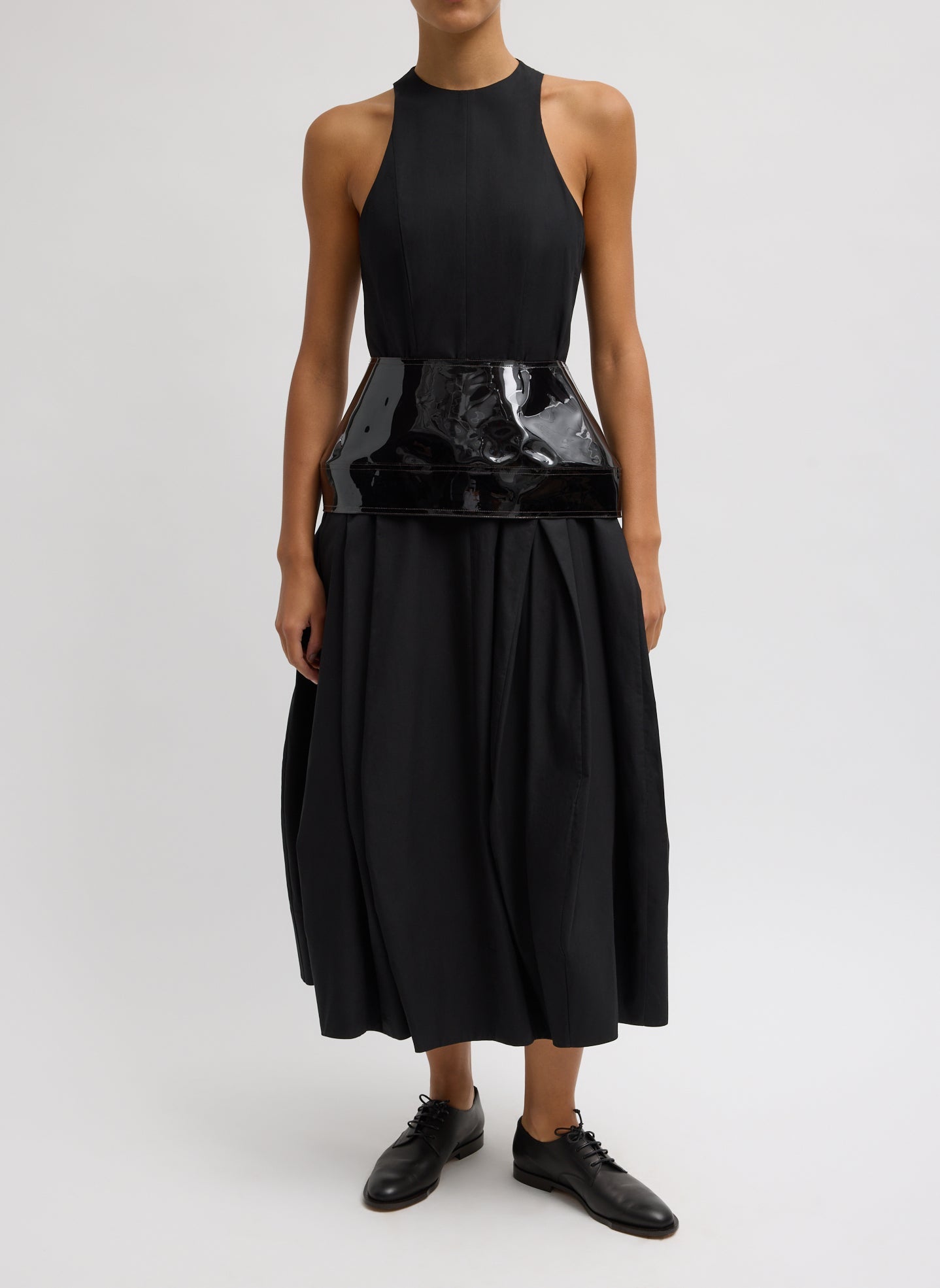 Compact Eco Poplin Pinched Pleat Dress | Tibi Black