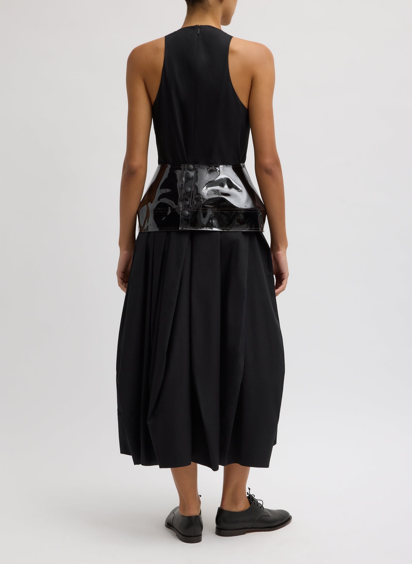 Compact Eco Poplin Pinched Pleat Dress | Tibi Black