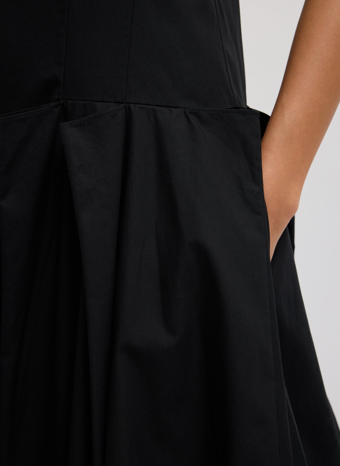 Compact Eco Poplin Pinched Pleat Dress | Tibi Black