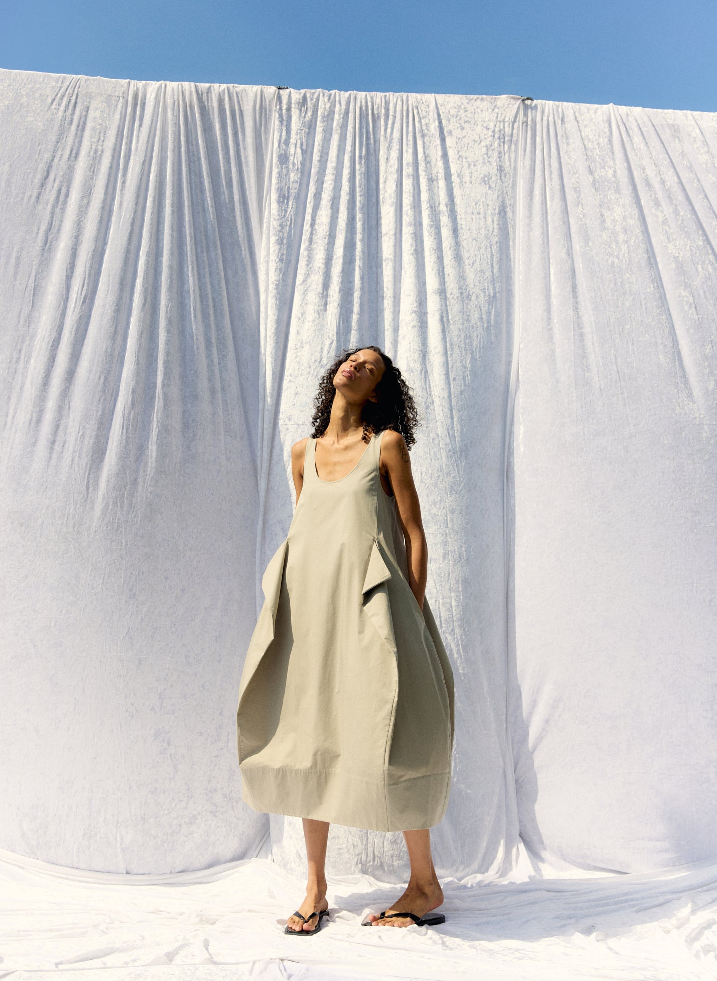 Eco Poplin Tank Dress | Tibi Sandstone