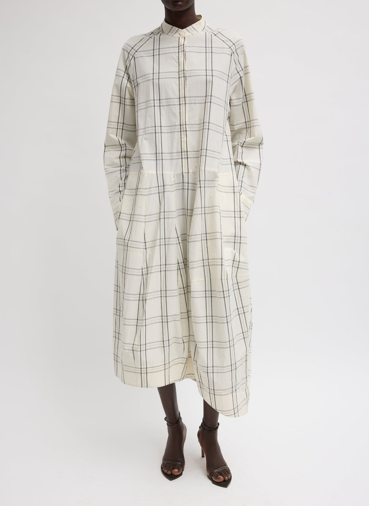 Russel Plaid Balloon Dress | Tibi Ivory/Black Multi