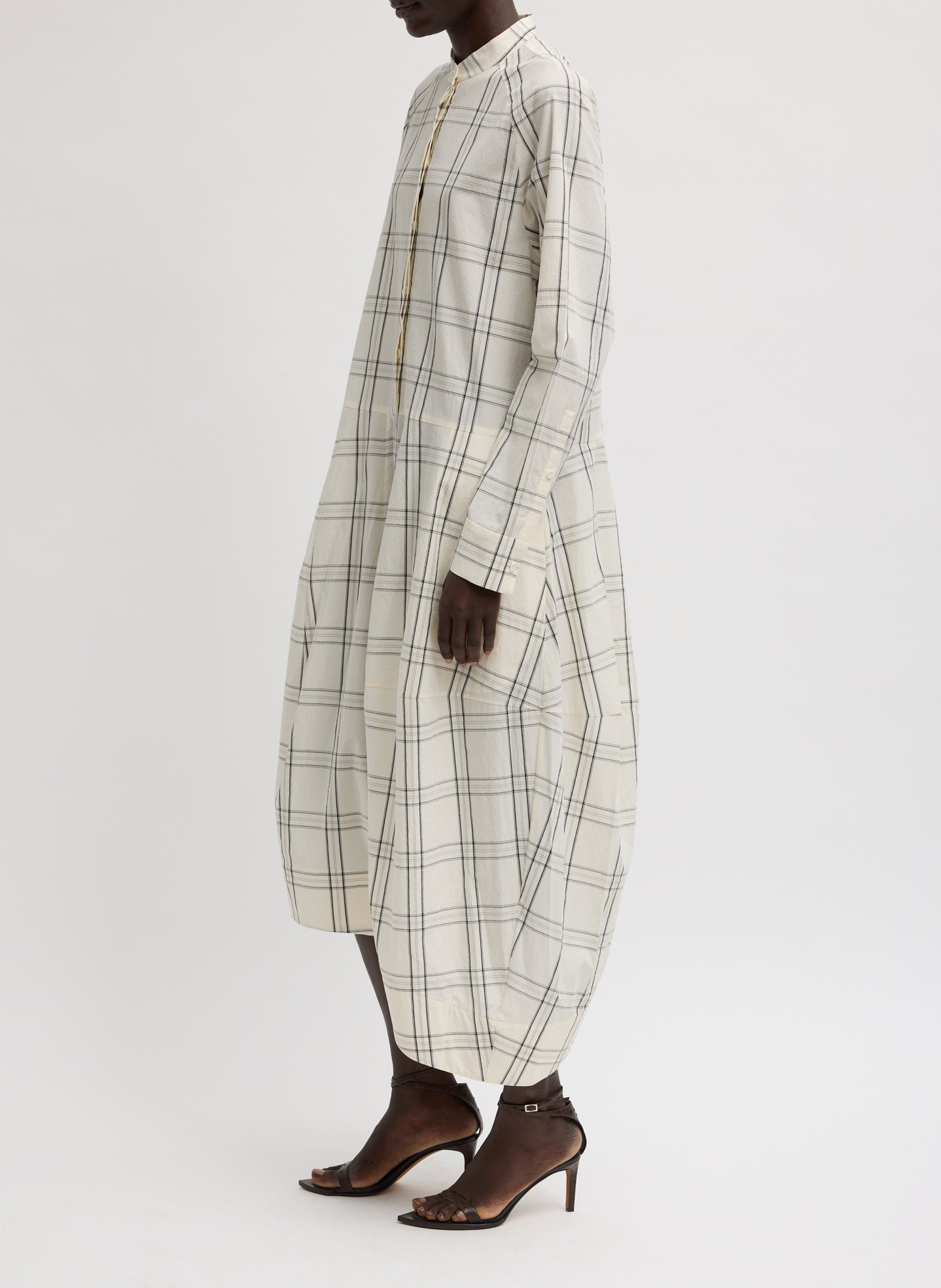 Russel Plaid Balloon Dress | Tibi Ivory/Black Multi