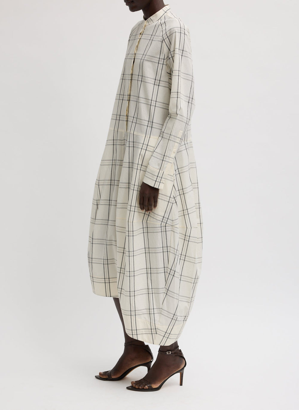 Russel Plaid Balloon Dress | Tibi Ivory/Black Multi