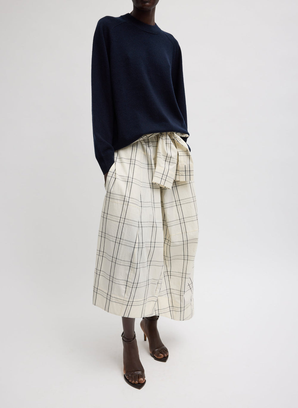 Russel Plaid Balloon Dress | Tibi Ivory/Black Multi